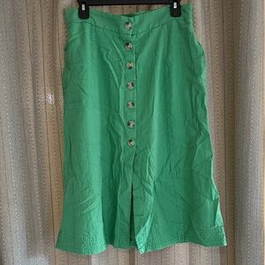 Universal Thread Button-Front Green Midi Skirt